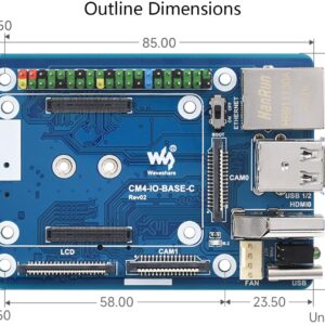 CM4 Base Board (Advanced C Version) for Compute Module 4, with Raspberry Pi 40PIN GPIO Header/MIPI CSI Camera Ports/LCD Display Port/Fan/HDMI/USB/Gigabit Ethernet RJ45 Connector