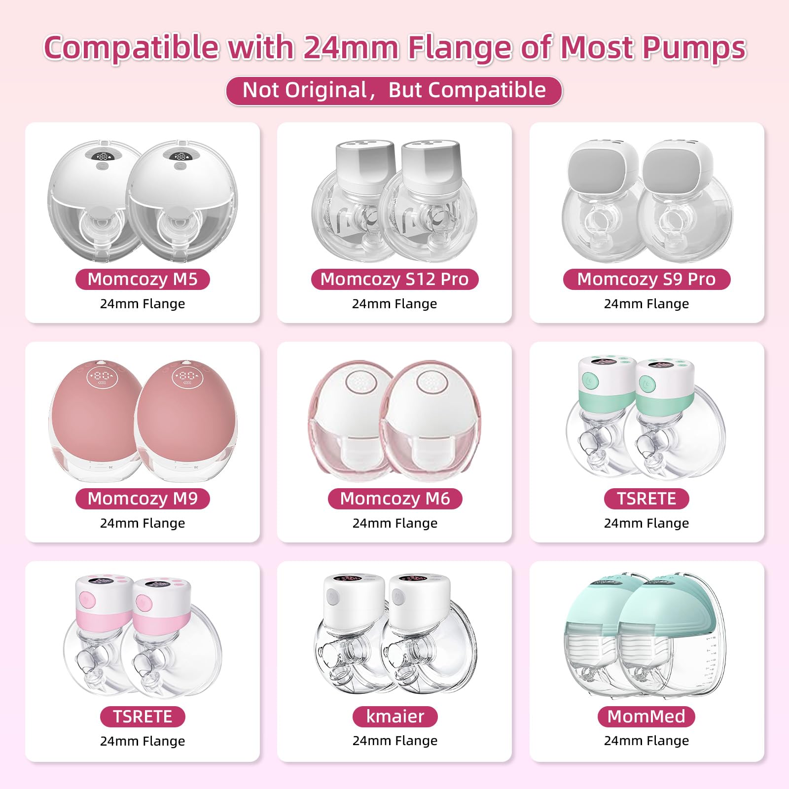 Flange Inserts 15mm for Medela,Spectra 24mm Shields/Flanges,Compatible with Momcozy S12 Pro/S9 Pro/S9/S12 Wearable Breast Pump,Reduce 24mm Nipple Tunnel Down to 15mm,4PCS