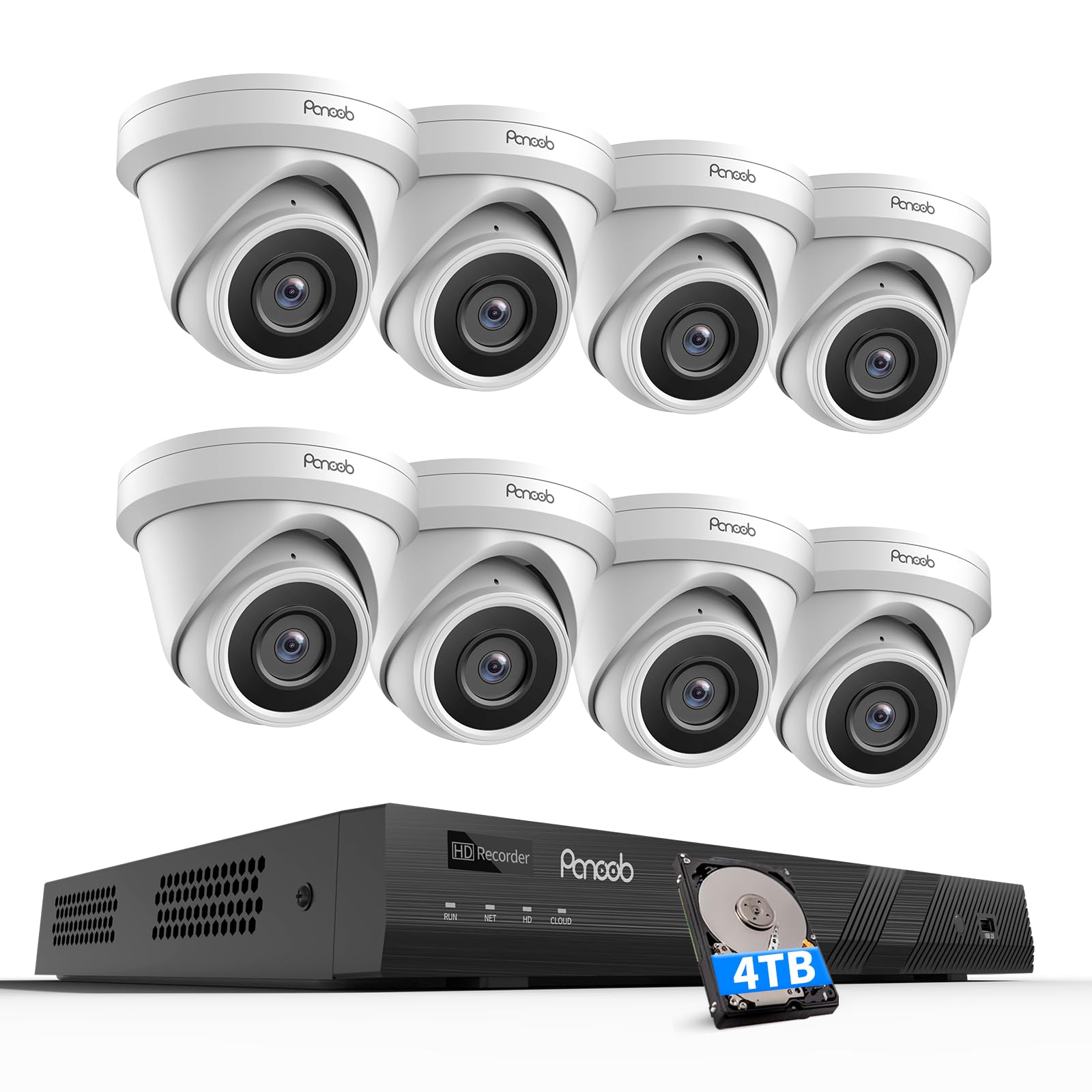 PANOOB 4K Wired POE Security Camera System, 16 Channel NVR 4K with 4TB HDD, 8PCS 4K Surveillance PoE IP Cameras Wired with Person Vehicle Detection,Built-in Micphone,100Ft IR NightVision, PD0816-4K