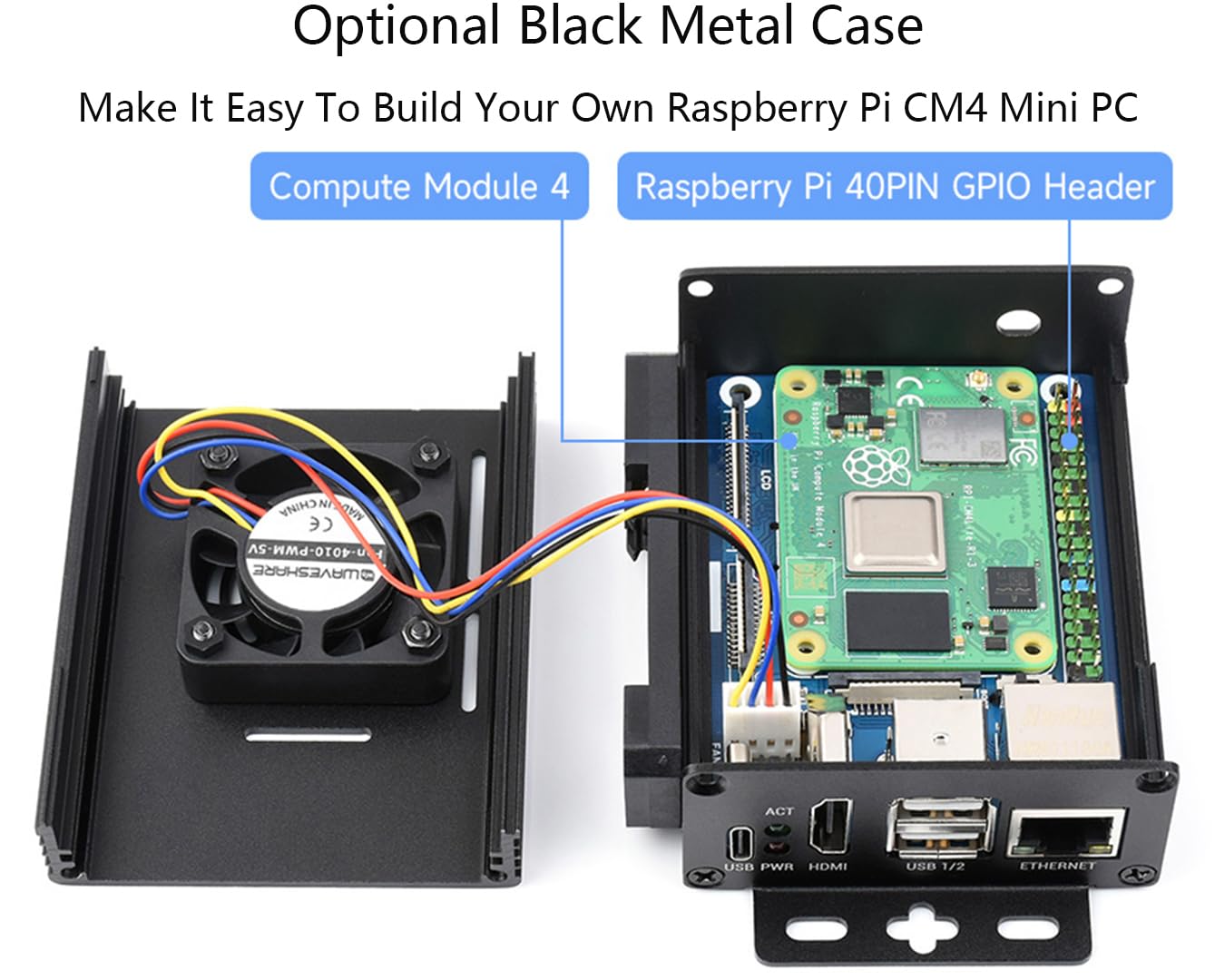 CM4 Base Board (Advanced C Version) for Compute Module 4, with Raspberry Pi 40PIN GPIO Header/MIPI CSI Camera Ports/LCD Display Port/Fan/HDMI/USB/Gigabit Ethernet RJ45 Connector