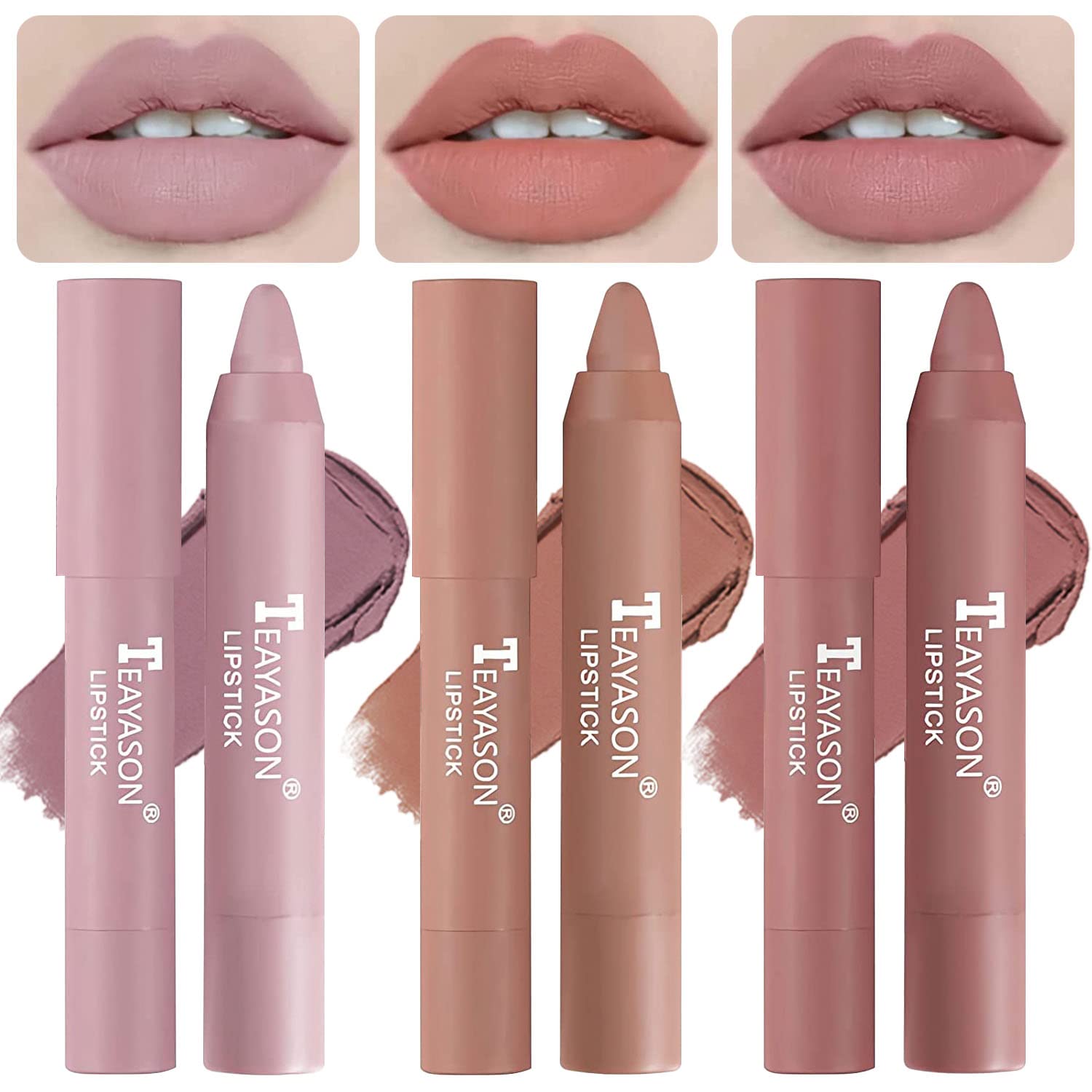 3 Colors Liquid Matte Lipstick Set, Velvet Air Moisture Smooth Crayon Nude Lipstick,Ultimate Nourishing Lipstick 24 Hour Long Lasting Waterproof Lip Gloss Lipstick for Women Makeu (Set F)