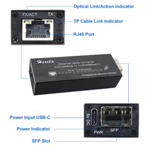 Industrial Hardened Gigabit Fiber Media Converter with Single Mode Dual Fiber SFP/LC Module 10/100/1000Base-TX to 100/1000Base-Fx Mini Ethernet Media Converter USB Type C Power Input