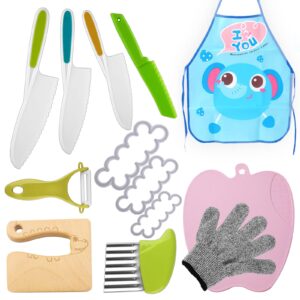 13 pcs wooden kids kitchen knife set, variety kids safe knifes and kitchen tools for real cooking, parent-child games and exercise hands-on ability and gifts