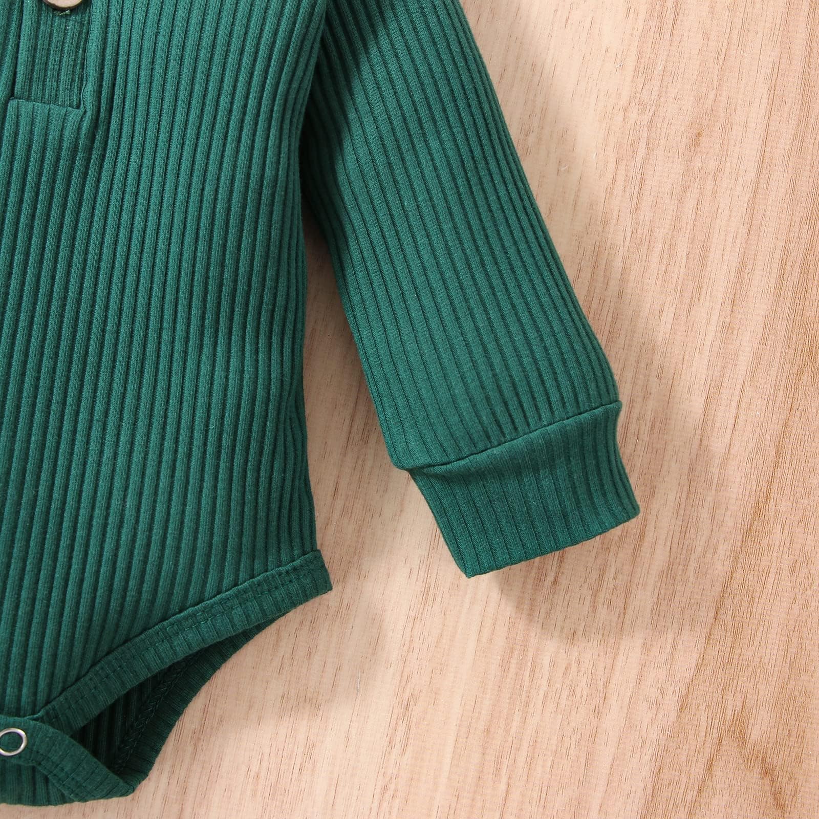 vivifayee Infant Newborn Baby Boy Clothes Christmas Outfits Long Sleeve Romper Onesie Pants Set Knitted Ribbed Cotton Green Clothing 2Pcs