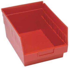 mdmprint shelf storage bin, red, polypropylene, 11 5/8 in l x 8 3/8 in w x 8 in h, 60 lb load capacity