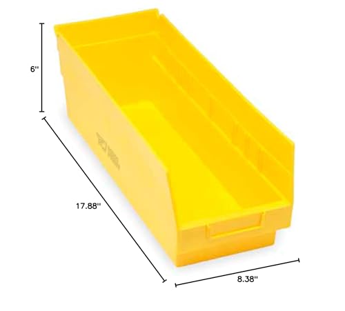 MDMprint Shelf Storage Bin, Yellow, Polypropylene, 17 7/8 in L x 8 3/8 in W x 6 in H, 50 lb Load Capacity