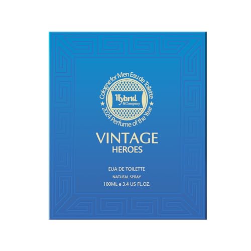 Hybrid & Company Vintage Heroes Parfum for Men Mint Geranium Vanilla Cologne, Long Lasting Concentrated Luxury fragrance, 3.4 Fl Oz/100 Ml