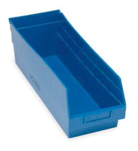 mdmprint shelf storage bin, blue, polypropylene, 17 7/8 in l x 6 5/8 in w x 6 in h, 50 lb load capacity