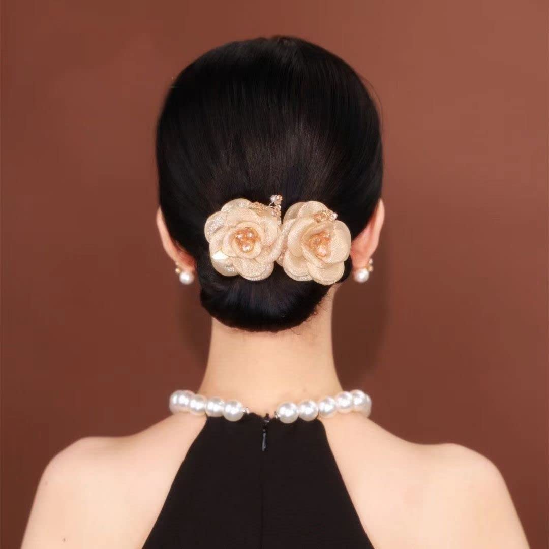 4PCS Ins Style Elegant Lazy Hair Curler,Ins Style Satin Rose Hair Claw,French Twist Hairstyle Bun Hair Accessories,Crystal Hair Bun Maker,Lazy Hair Bun,DIY Hair Styling Accessories for Women Girls