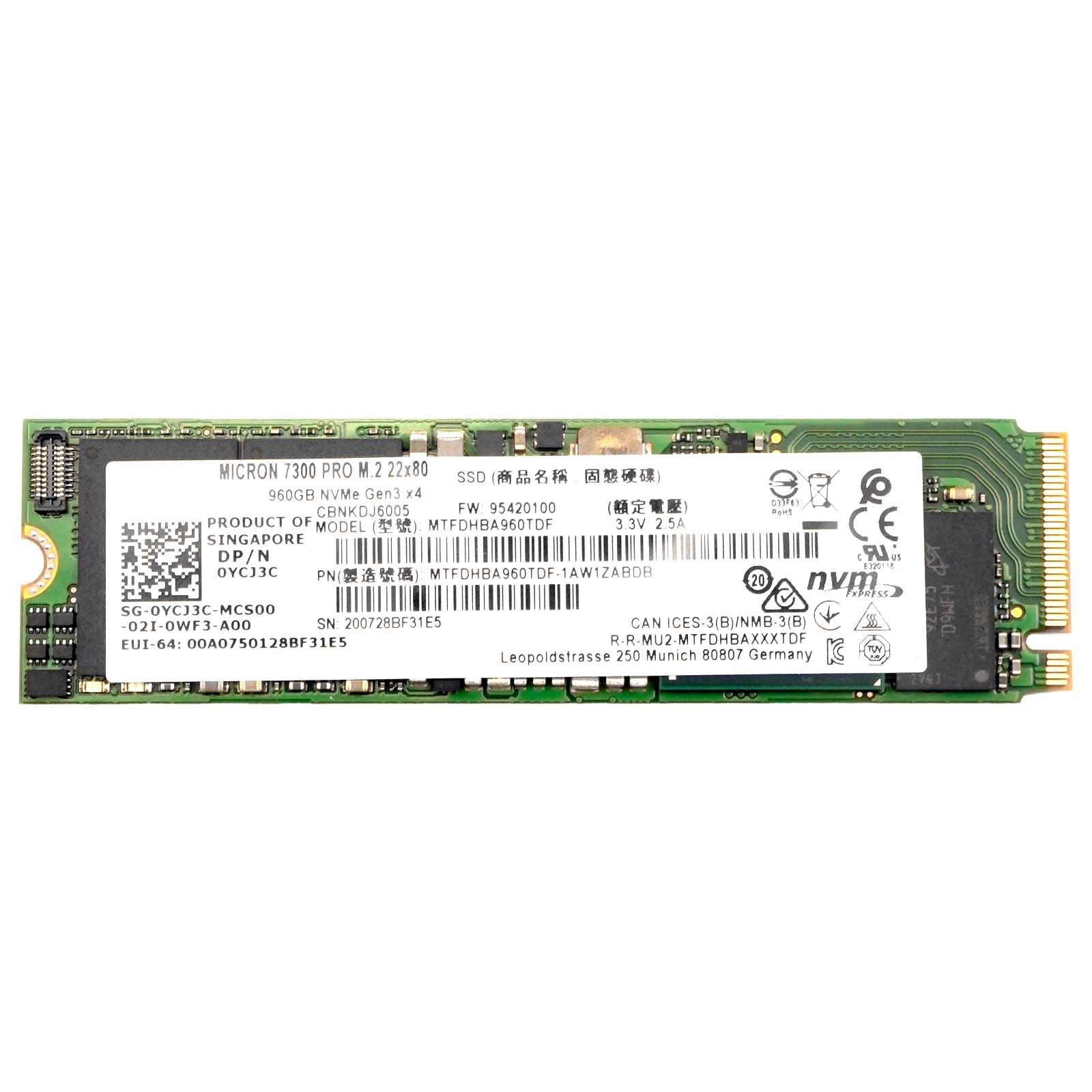 Enterprise SSD Replacement for Dell Micron 7300 960GB 2280 M.2 Nvme Gen3 x4 0YCJ3C YCJ3C