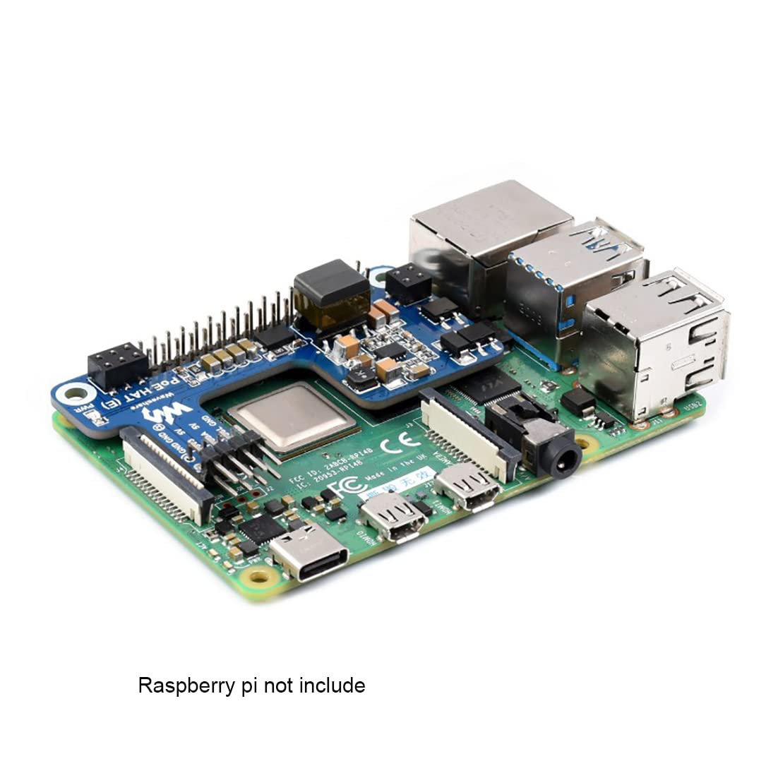 Power Over Ethernet HAT (E) for Raspberry Pi 3B+/4B, Compatible Raspberry Pi Official Case, IEEE 802.3af-Compliant, SMPS Technology