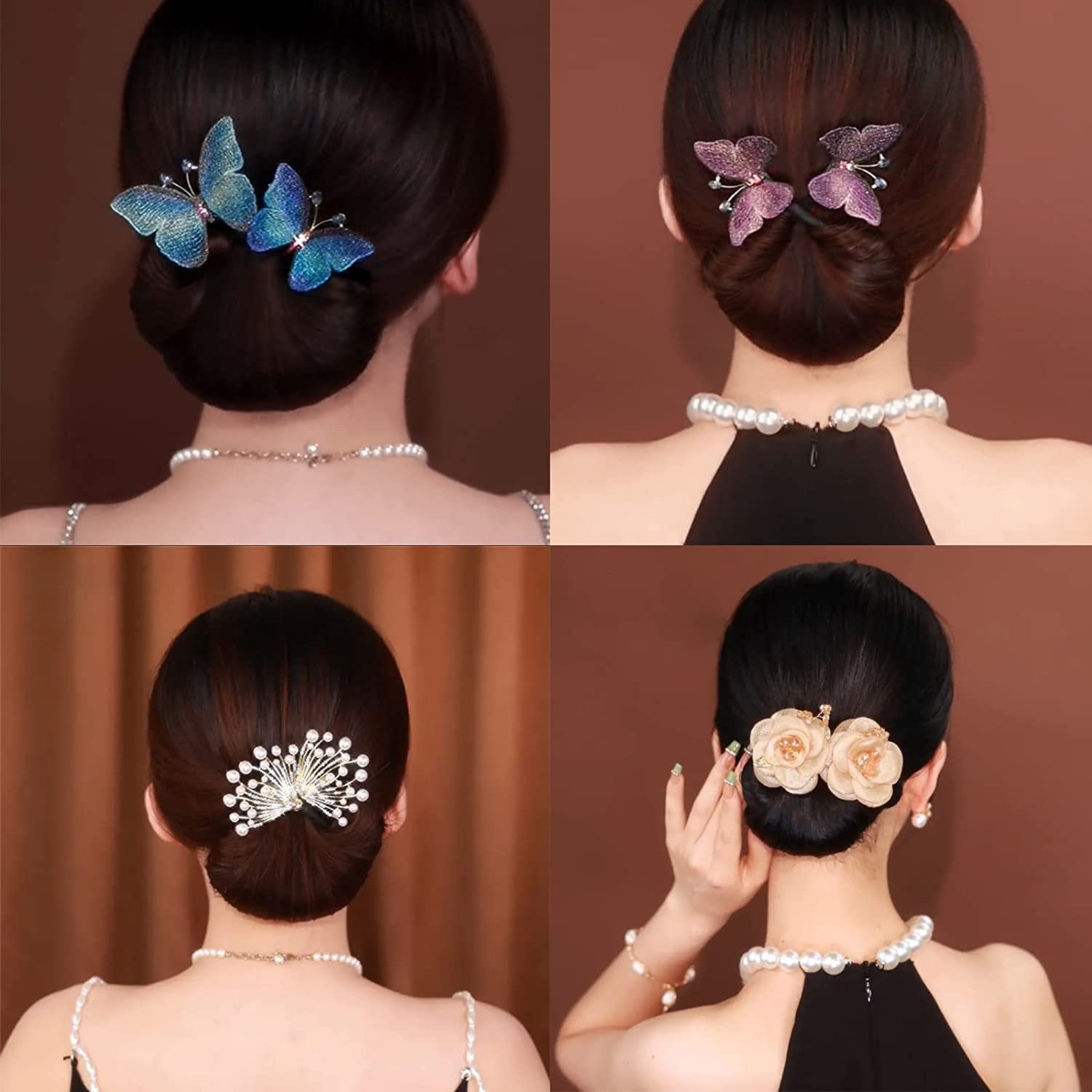 4PCS Ins Style Elegant Lazy Hair Curler,Ins Style Satin Rose Hair Claw,French Twist Hairstyle Bun Hair Accessories,Crystal Hair Bun Maker,Lazy Hair Bun,DIY Hair Styling Accessories for Women Girls