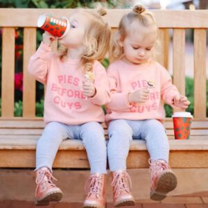 Twopumpkin Toddler Valentine's Day Shrit Baby Girl Letter Print Outfit Crewneck Sweatshirt Long Sleeve Holiday Sister Matching Clothes 2-3T V Fries Before Guys Pink