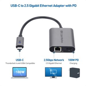 Cable Matters USB C to 2.5 Gigabit Ethernet Adapter with Charging 100W, 2.5g Ethernet to USB-C Adapter (2.5gbps Ethernet Port) - Compatible with MacBook Pro, iPad Pro, XPS, Microsoft Surface Pro