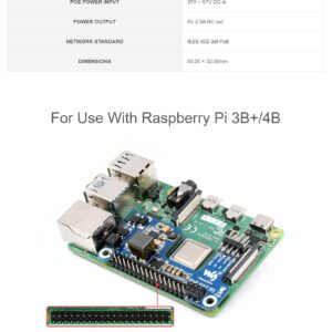 Power Over Ethernet HAT (E) for Raspberry Pi 3B+/4B, Compatible Raspberry Pi Official Case, IEEE 802.3af-Compliant, SMPS Technology