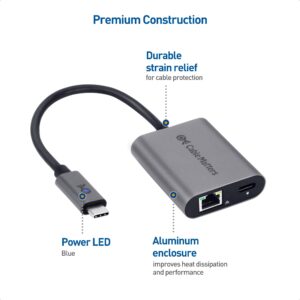 Cable Matters USB C to 2.5 Gigabit Ethernet Adapter with Charging 100W, 2.5g Ethernet to USB-C Adapter (2.5gbps Ethernet Port) - Compatible with MacBook Pro, iPad Pro, XPS, Microsoft Surface Pro