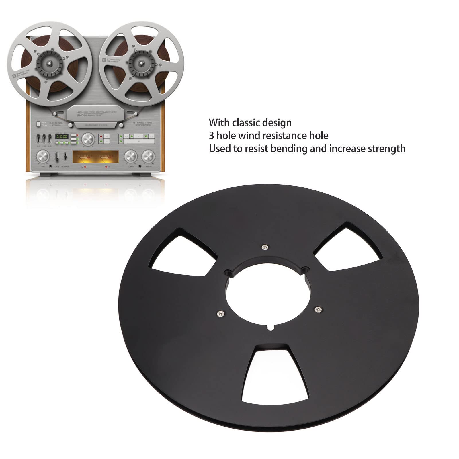 Opening Machine Parts, 1/4 10 Inch Empty Tape Reel Opening Machine Parts, 1/4 10 Inch Empty Tape Reel Aluminum Alloy Reel Tape Recorder Accessory Empty Disc Opening Machine Parts for Nab(Black)