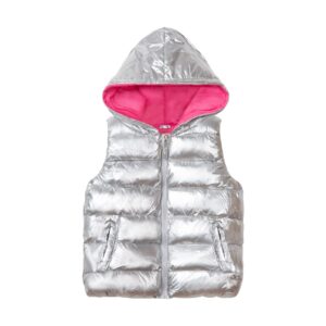 mud kingdom toddler kids hooded vests jackets zip-up lightweight casual warm autumn winter silver white 4t