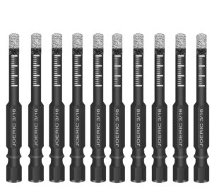 joeric black hex shank 3/16" dry diamond drill bit set, 10 pcs 5mm diamond core drill bit with storage bottle for granite marble tile ceramic stone glass (not for wood)