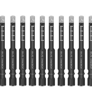 JOERIC Black Hex Shank 3/16" Dry Diamond Drill Bit Set, 10 PCS 5mm Diamond Core Drill Bit with Storage Bottle for Granite Marble Tile Ceramic Stone Glass (Not for Wood)