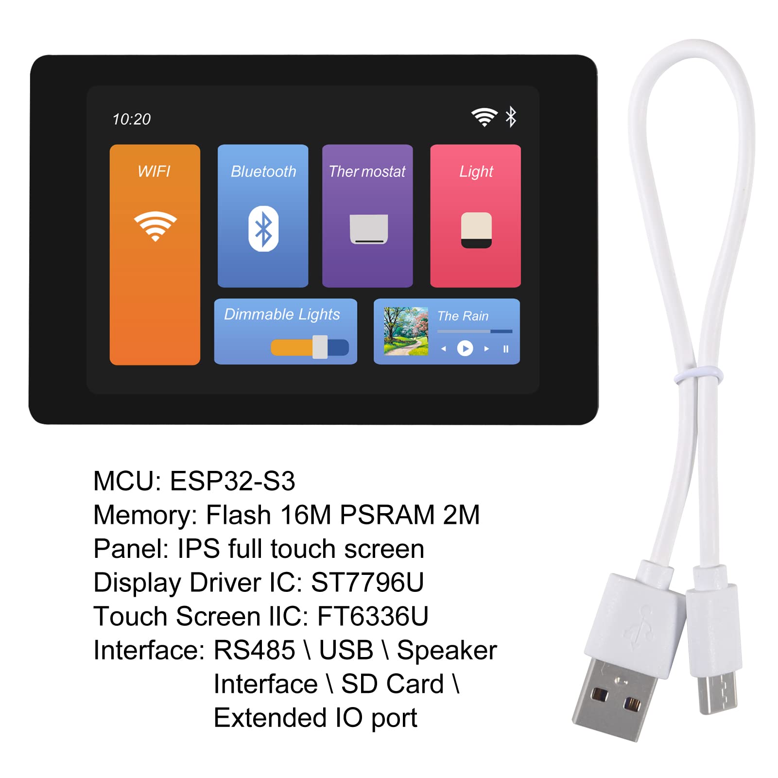 ESP32 Development Board WT32-SC01 Plus with 3.5in 320 * 480 Based on ESP32-WROVER-B Multi-Touch LCD Screen with GUI Firmware 4MB SPI Flash/8MB PSRAM, WiFi, BT, BLE MCU Module for Arduino