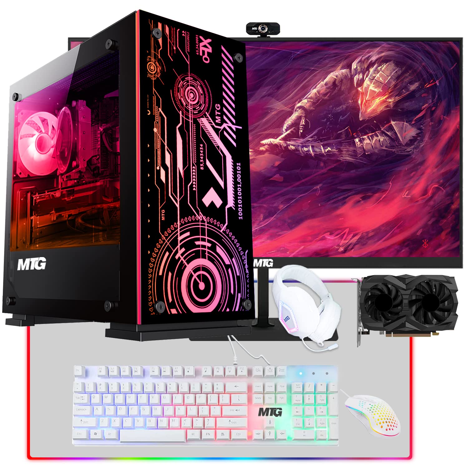 MTG Aurora 4C Gaming Tower PC- Intel Core i7 4th Gen, GTX 1660 Super 6GB GDDR6 192bits Graphic, 16GB Ram, 1TB Nvme, New MTG 27 Inch Monitor, MTG 4 in 1 Gaming Kit, Webcam, Win 10 Home