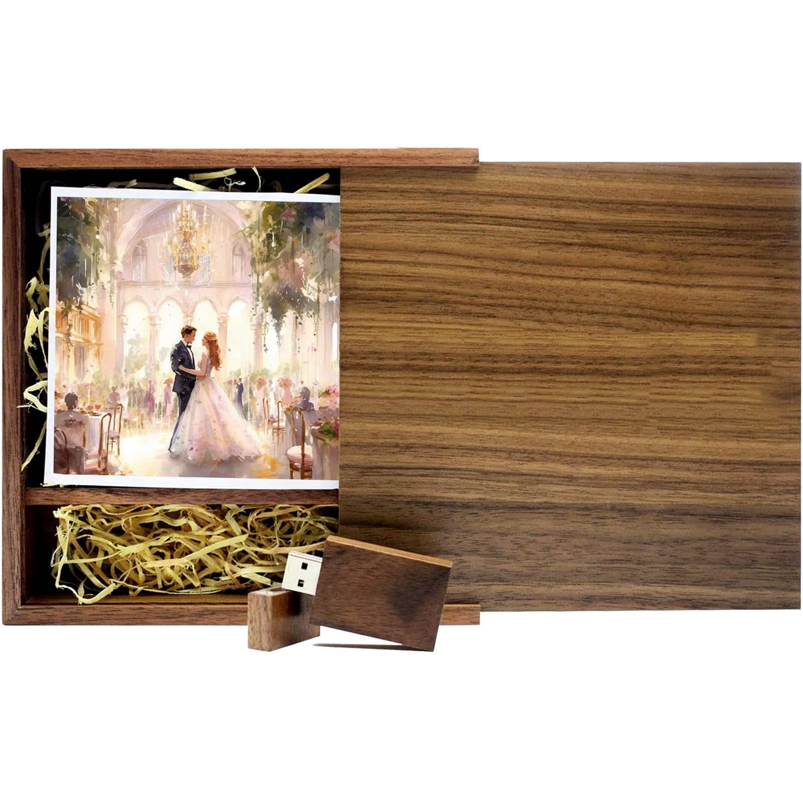 Wood USB Flash Drive with Gift Box (6.73"x6.73"x1.38") TATMOHIK 32GB USB 3.0 Wedding USB Memory for Storing Photos Walnut Wooden Thumb Drive for Keepsakes for Wedding, Birthday, Valentines Day