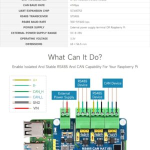 waveshare Isolated RS485 CAN HAT B, Compatible with Raspberry Pi 5/4B/3B/Zero/Zero W/Zero 2W/Pico/Pico W/Pico WH, Type 2-Ch RS485 and 1-Ch CAN Multi Protections