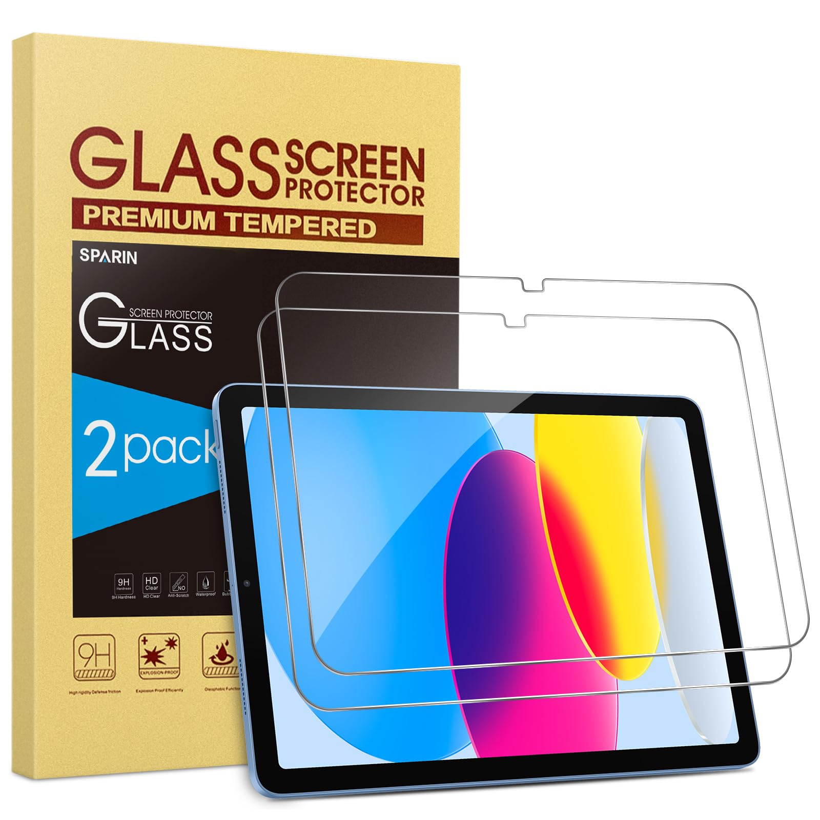 SPARIN Screen Protector Compatible with iPad 10th Generation 10.9 inch (2022 Models), 2 Pack 9H Hardness Tempered Glass for iPad 10 with Case Friendly, Anti-Scratch, Touch Sensitive