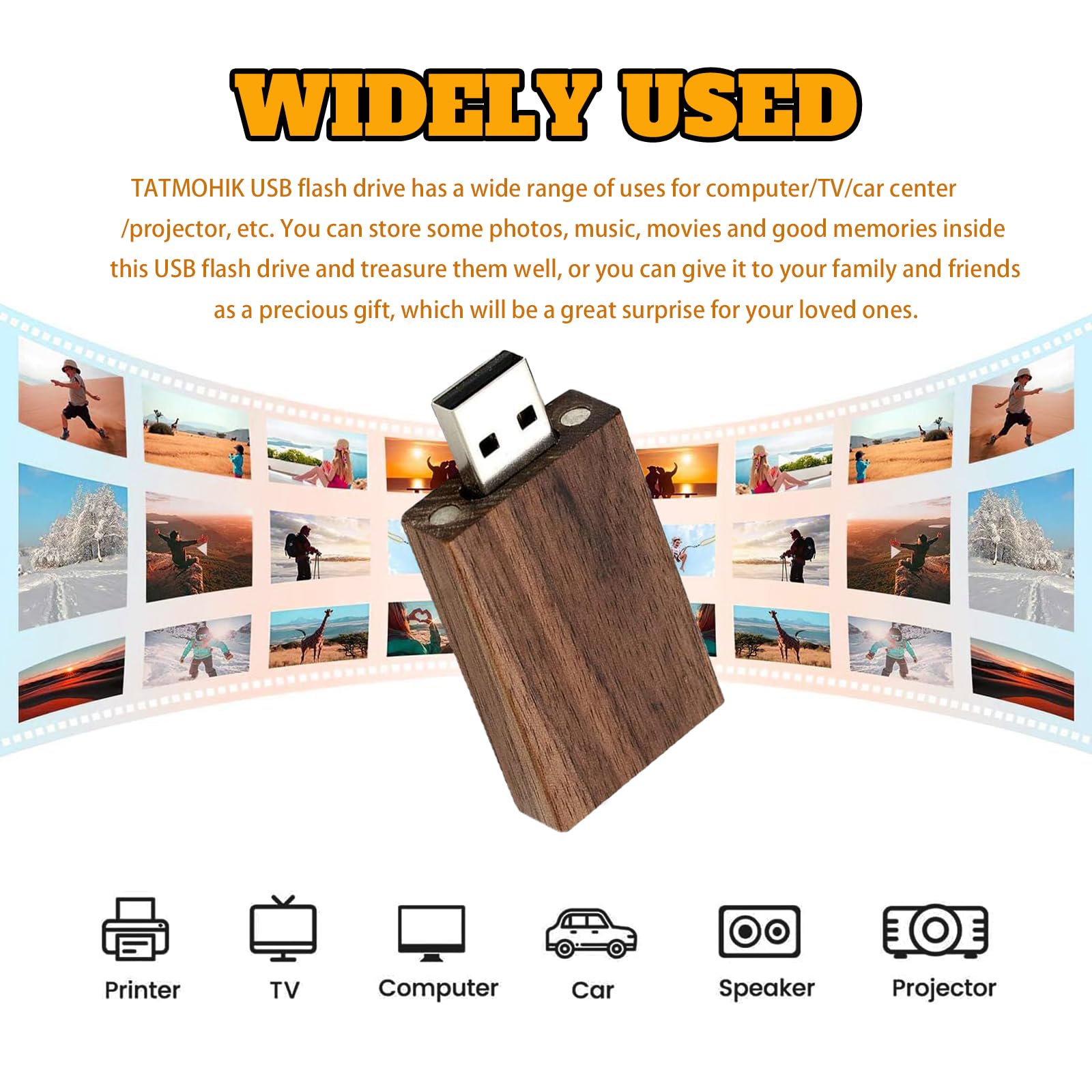 Wood Flash Drives 32GB Memory Stick TATMOHIK Wood USB Flash Drive High Speed USB 2.0 Wood USB Thumb Drive Bulk Jump Drives for Digital Date Storage，Zip Drive，USB Stick(1 Pack-Walnut Wood Shell