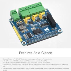 waveshare Isolated RS485 CAN HAT B, Compatible with Raspberry Pi 5/4B/3B/Zero/Zero W/Zero 2W/Pico/Pico W/Pico WH, Type 2-Ch RS485 and 1-Ch CAN Multi Protections