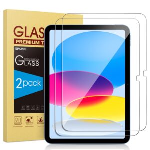 sparin screen protector compatible with ipad 10th generation 10.9 inch (2022 models), 2 pack 9h hardness tempered glass for ipad 10 with case friendly, anti-scratch, touch sensitive