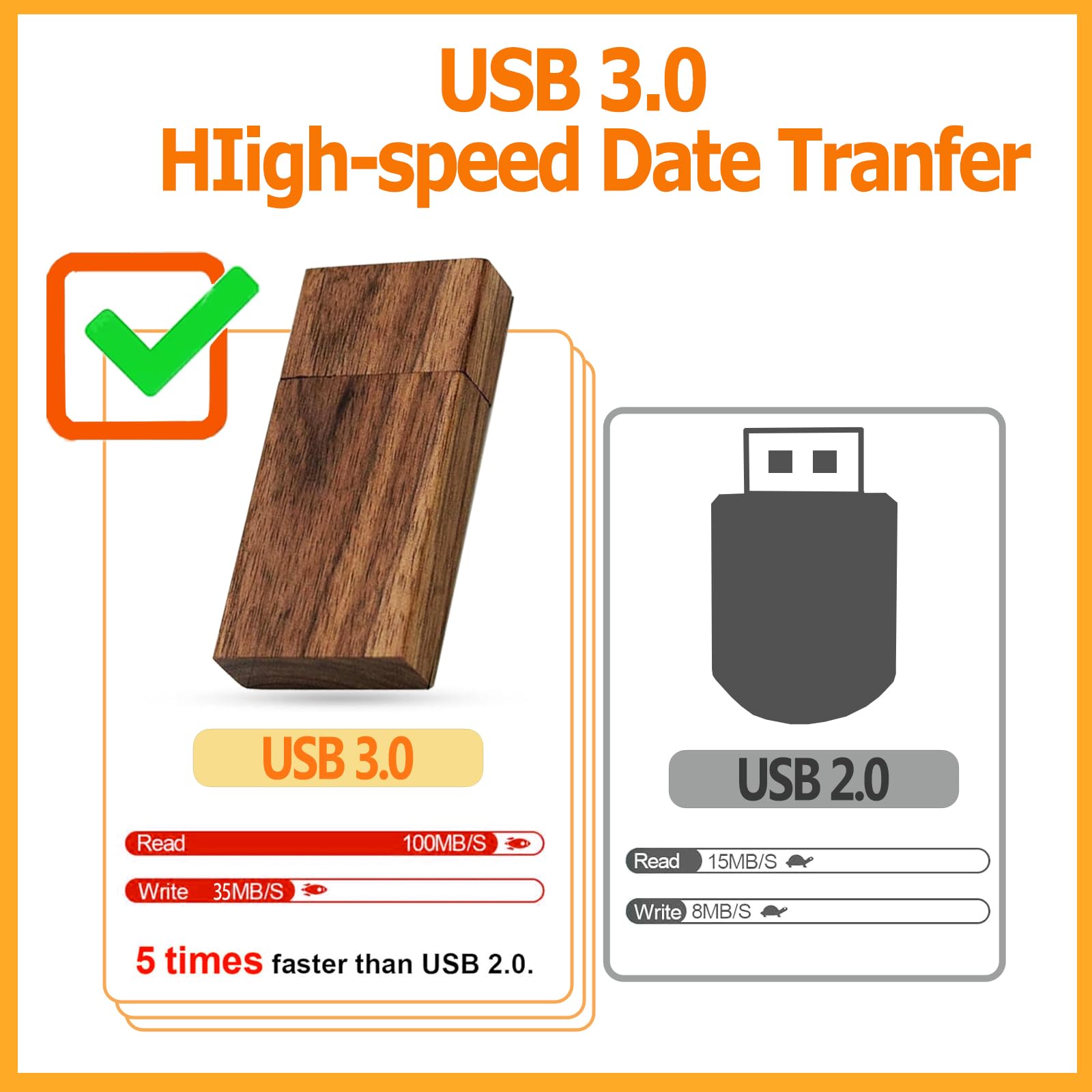 2 Pack 64GB Wood USB 3.0 Flash Drive TATMOHIK Walnut Wood Memory Stick 64 GB, Thumb Drive, USB Drive, Zip Drive