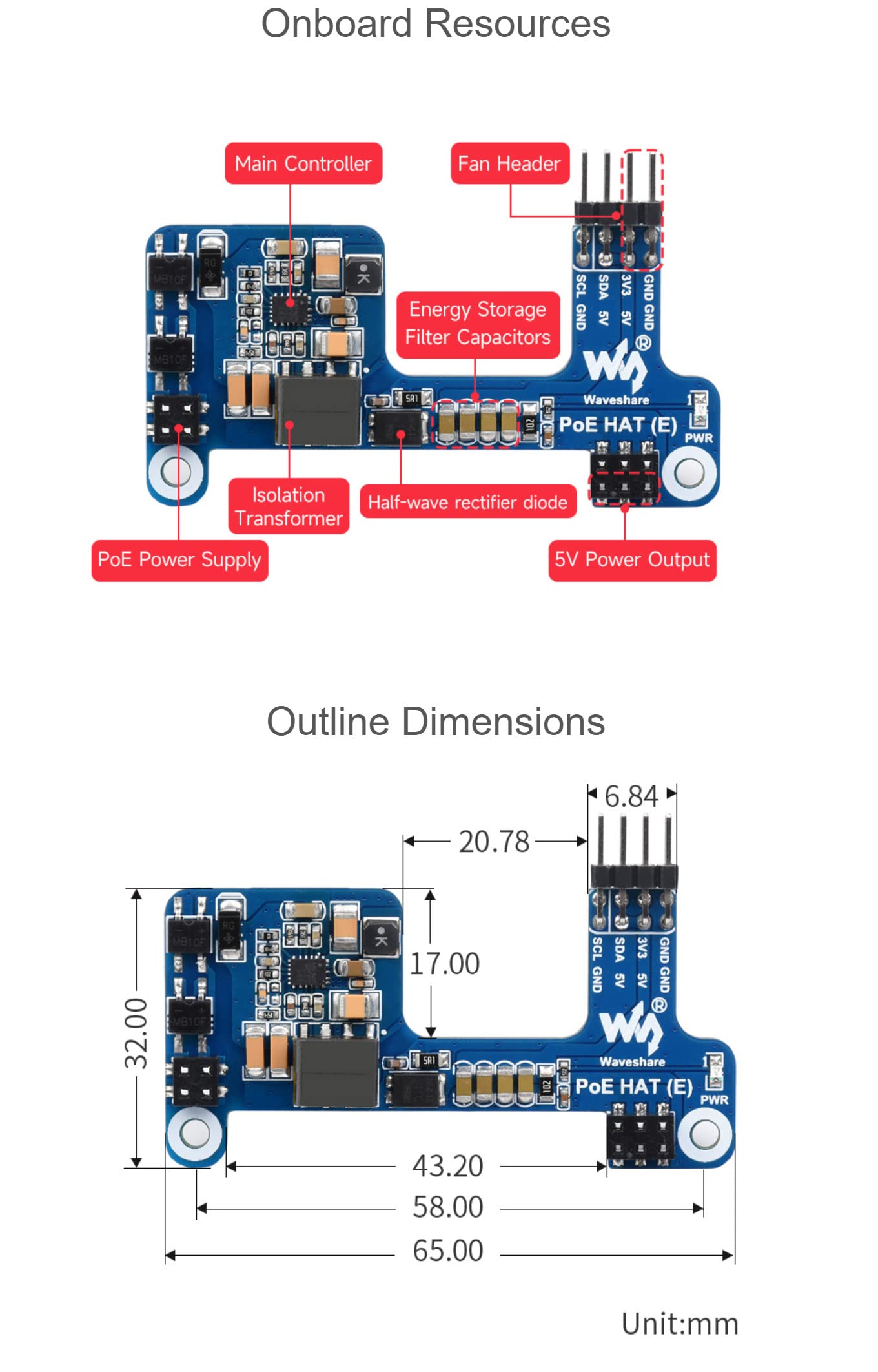 Power Over Ethernet HAT (E) for Raspberry Pi 3B+/4B, Compatible Raspberry Pi Official Case, IEEE 802.3af-Compliant, SMPS Technology