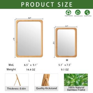 Jasefa Natural Bamboo Desk Table Mirror, Folding Makeup Mirror with Handheld/Stand,Portable Small Desktop Cosmetic Mirror Good for Travel, Cosmetic, Office,6.5" W x 9.1" L