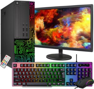 dell rgb desktop computer pc with 24 inch monitor, intel i5 quad-core processor, 8gb ram, 512gb ssd, rgb gaming keyboard and mouse, wifi, windows 10 pro (renewed)