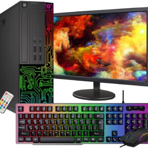 Dell RGB Desktop Computer PC with 24 Inch Monitor, Intel i5 Quad-Core Processor, 8GB RAM, 512GB SSD, RGB Gaming Keyboard and Mouse, WiFi, Windows 10 Pro (Renewed)