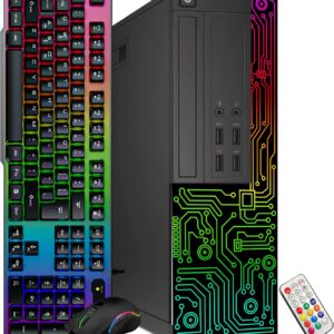 Dell OptiPlex Desktop Computer with RGB Lights Intel i5 Quad-Core Processor 8GB RAM 256GB SSD Win 10 Pro WiFi, Gaming PC Keyboard & Mouse (Renewed)