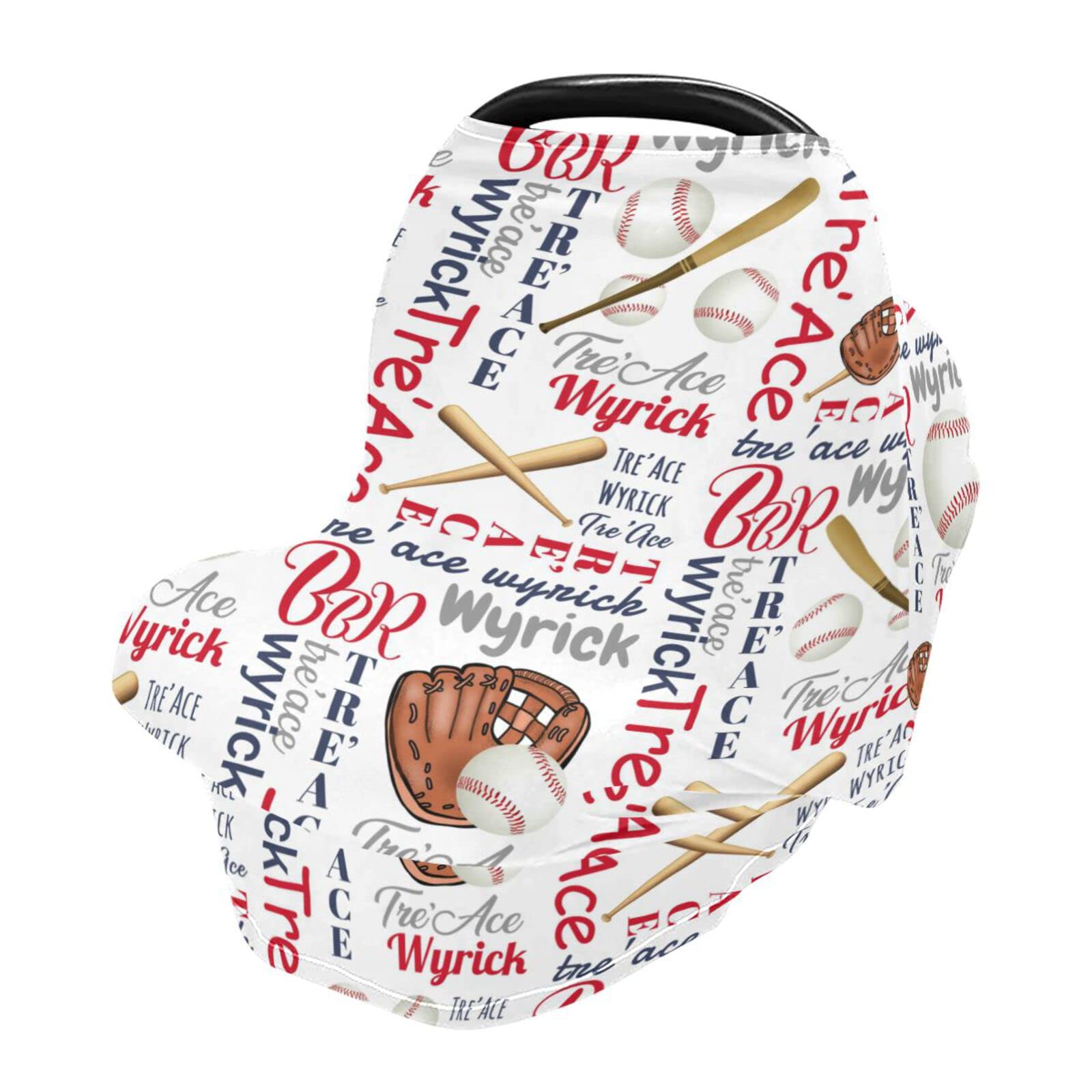 Personalized Baseball Sports Baby Car Seat Covers with Name, Custom Monogram Nursing Cover Breastfeeding for Babies, Carseat Canopy for Boys and Girls, Infant Stroller Cover, Breathable Carseats Cover