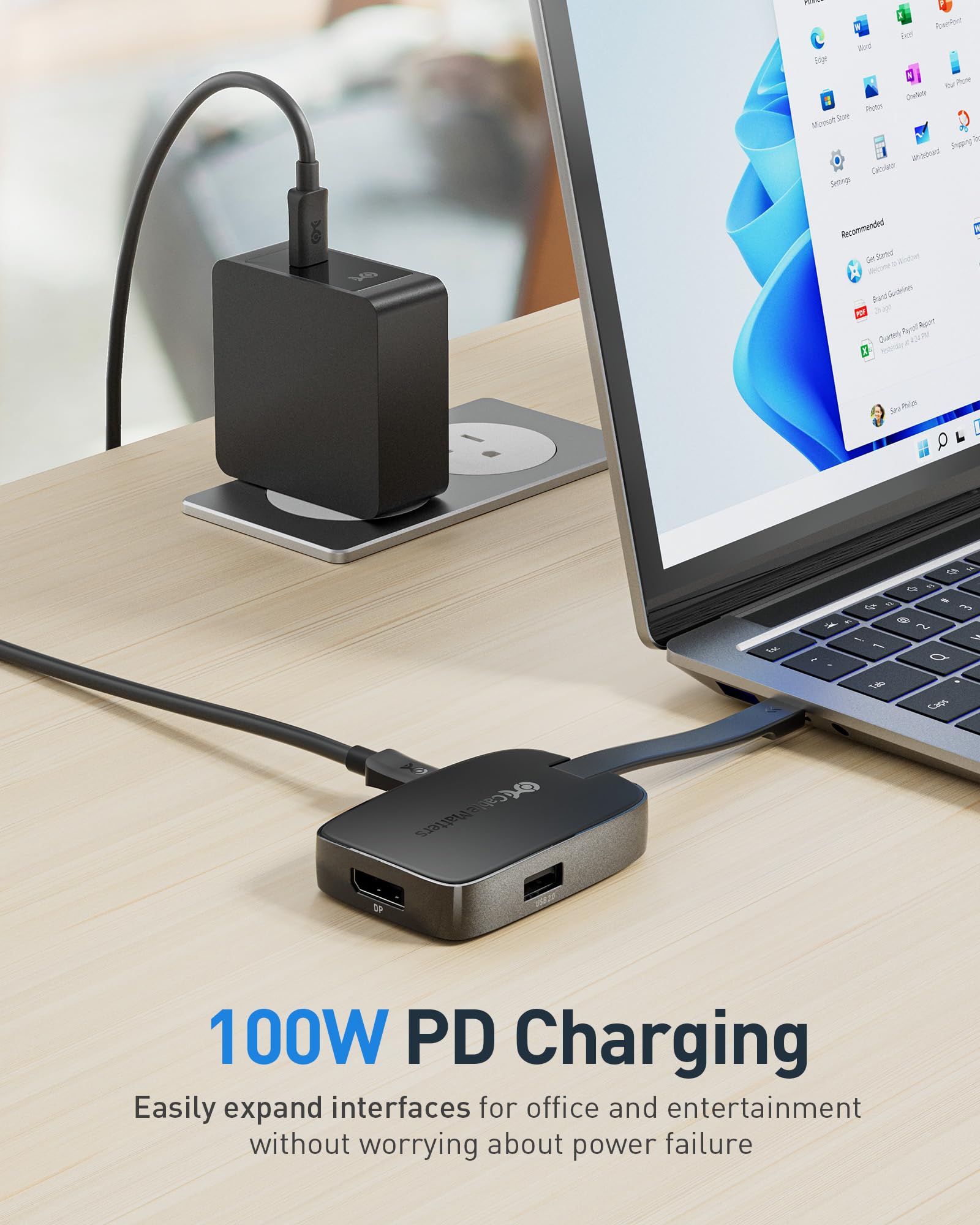 Cable Matters 4K@240Hz USB C Hub DisplayPort 1.4 with 100W Charging, Support 8K@60Hz, HDR(Foldable USB C to DisplayPort Hub) Compatible with Thunderbolt 4, MacBook Pro, XPS, iPad Pro, iPhone 16/15 Pro