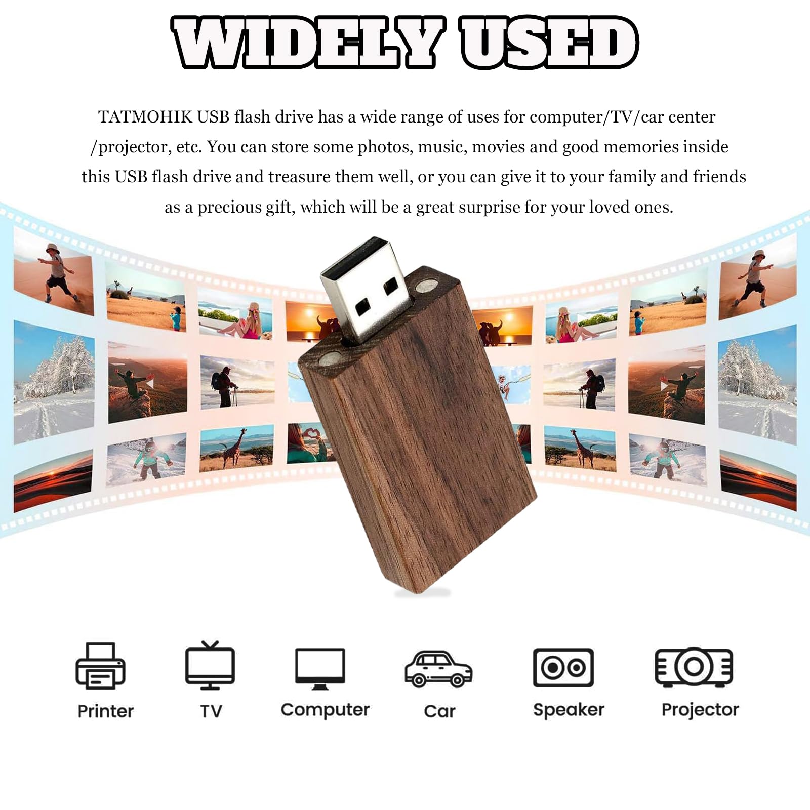 Wood USB Flash Drive with Gift Box (6.73"x6.73"x1.38") TATMOHIK 32GB USB 3.0 Wedding USB Memory for Storing Photos Walnut Wooden Thumb Drive for Keepsakes for Wedding, Birthday, Valentines Day