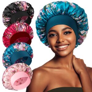 4pcs silk bonnet satin bonnet silk sleep cap for sleeping, hair bonnet for sleeping bonnets for black women, wide band silk bonnet for curly hair.