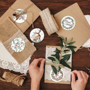 Whaline 1000Pcs Christmas Stickers 1.5Inch Assorted Plants Round Stickers in Roll Rustic Christmas Tree Wreath Elk Truck Patterns Label Stickers for Xmas Seals Cards Presents Envelopes, 8 Designs