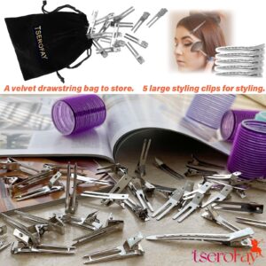 TseroFay 55 Pcs Metal Silver Hair Clips for Women Pin Curl Roller, 1.8” Double Prong Root Lift Clips for Curly Hair Volume, Locs Retwist Dreads, Curler Setting Clippies for Thick Styling Sectioning