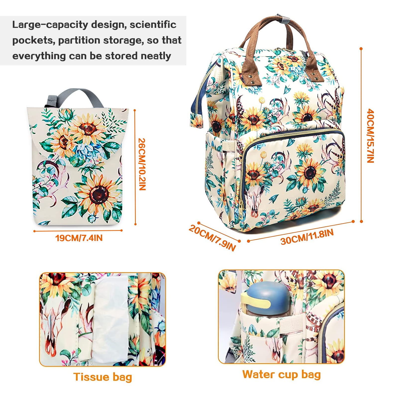 LIMHOO 4 in 1 Diaper Bag Backpack Set for Baby Girls Mom Large Capacity Waterproof Baby Care Bag Multi-Function Nappy Bag (Floral)