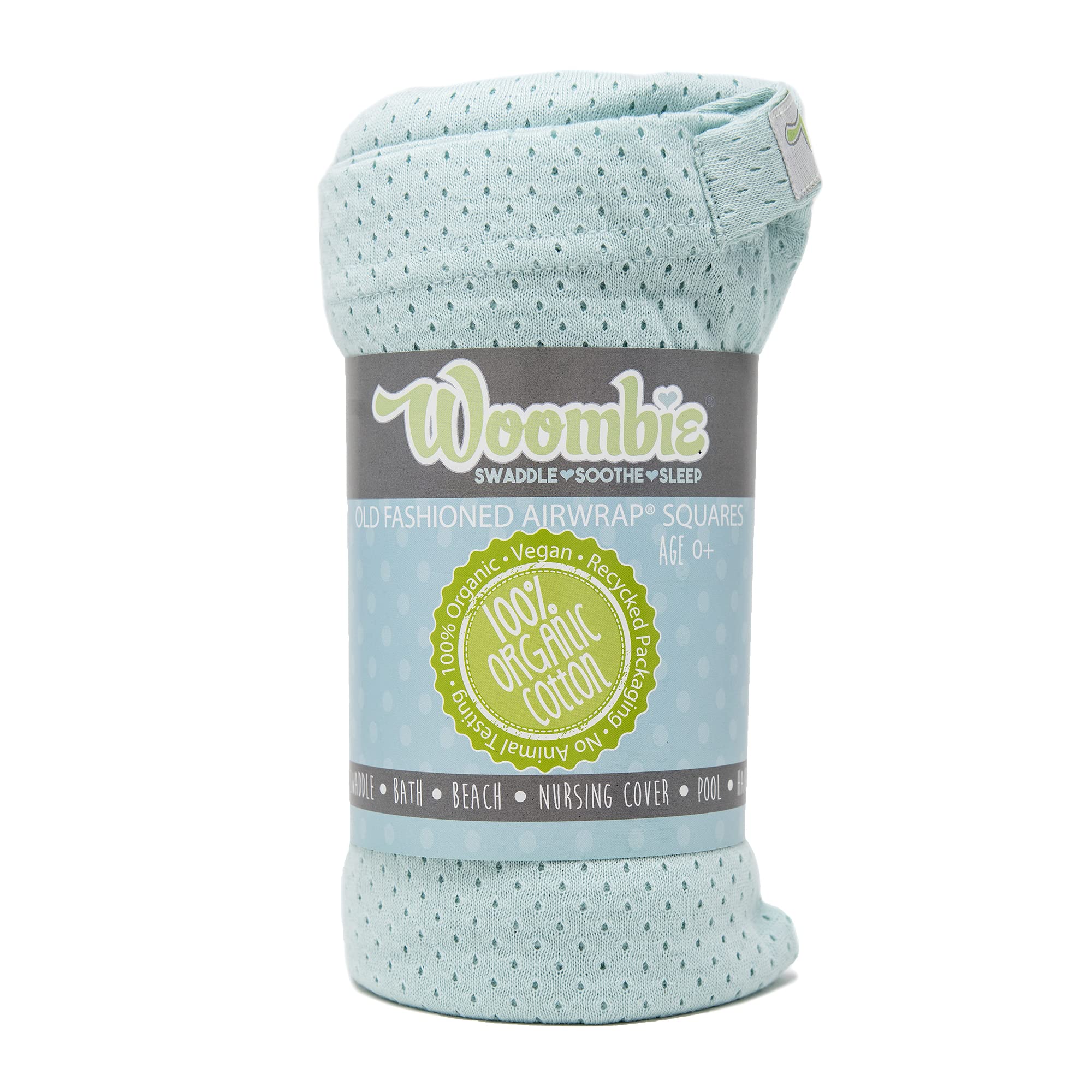 Woombie Organic Baby Swaddling Blanket | Lightweight Baby Swaddle for Girls or Boys| Organic Baby Receiving Blanket, Mindful Mint