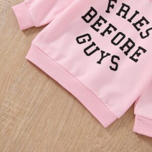 Twopumpkin Toddler Valentine's Day Shrit Baby Girl Letter Print Outfit Crewneck Sweatshirt Long Sleeve Holiday Sister Matching Clothes 2-3T V Fries Before Guys Pink