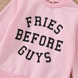 Twopumpkin Toddler Valentine's Day Shrit Baby Girl Letter Print Outfit Crewneck Sweatshirt Long Sleeve Holiday Sister Matching Clothes 2-3T V Fries Before Guys Pink