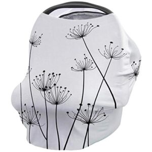 baby nursing cover carseat canopy modern black line dandelion flower breathable privacy breastfeeding scarf farm blossoms wild floral multi use car seat covers for boys or girls