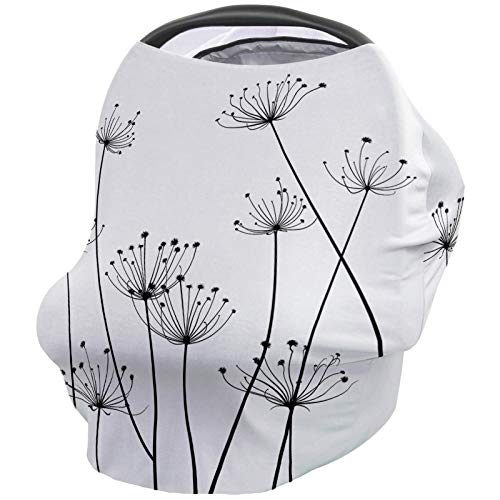 Baby Nursing Cover Carseat Canopy Modern Black Line Dandelion Flower Breathable Privacy Breastfeeding Scarf Farm Blossoms Wild Floral Multi Use Car Seat Covers for Boys or Girls